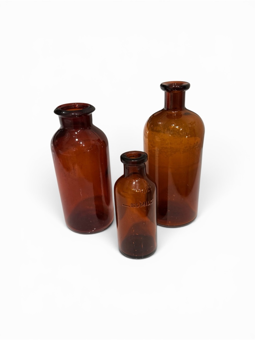 Antique Amber Glass Apothecary Bottle Trio - Picture 4 of 17